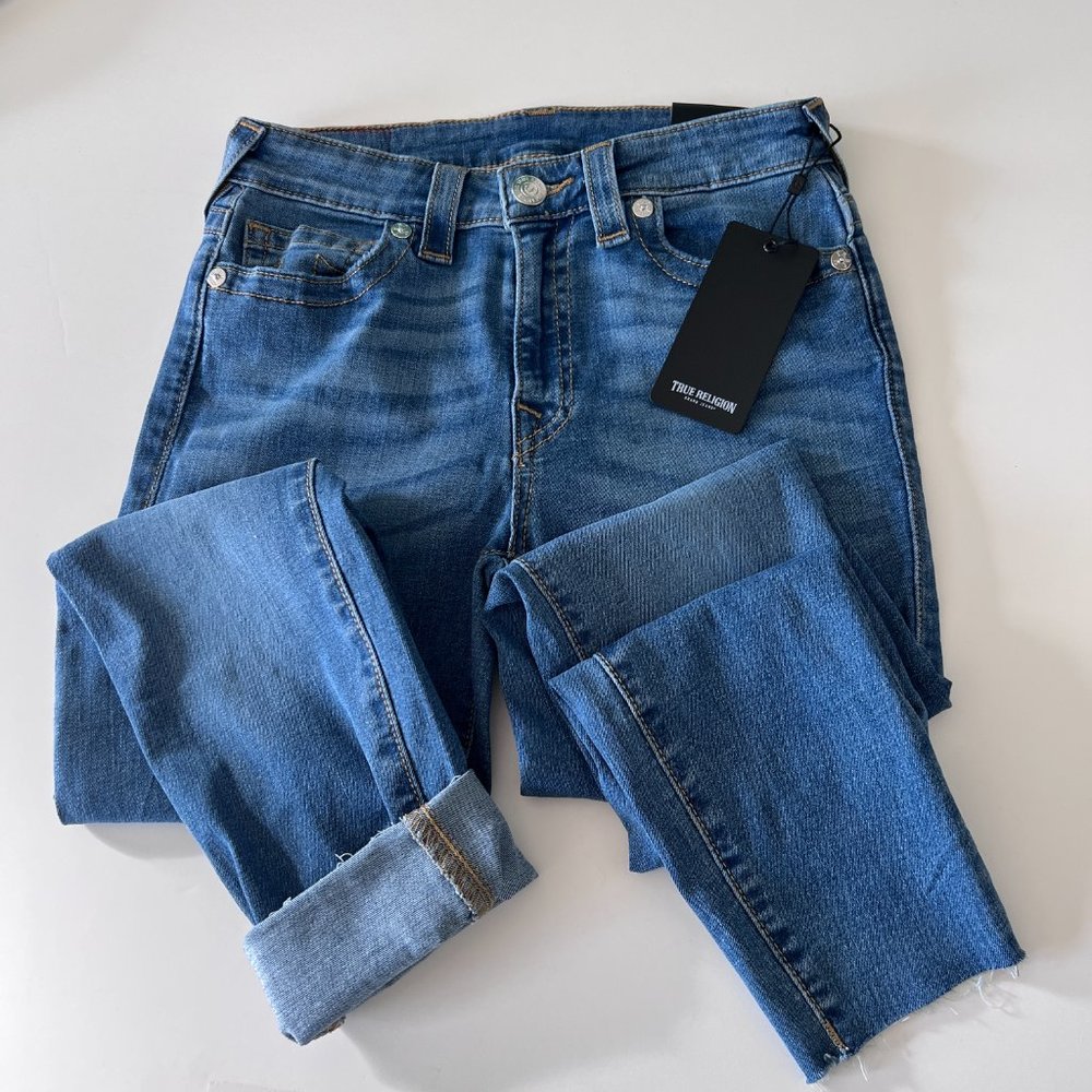 TRUE RELIGION Women's "Halle" Raw Hem Skinny Crop Jeans 27 NWT - Picture 2 of 11